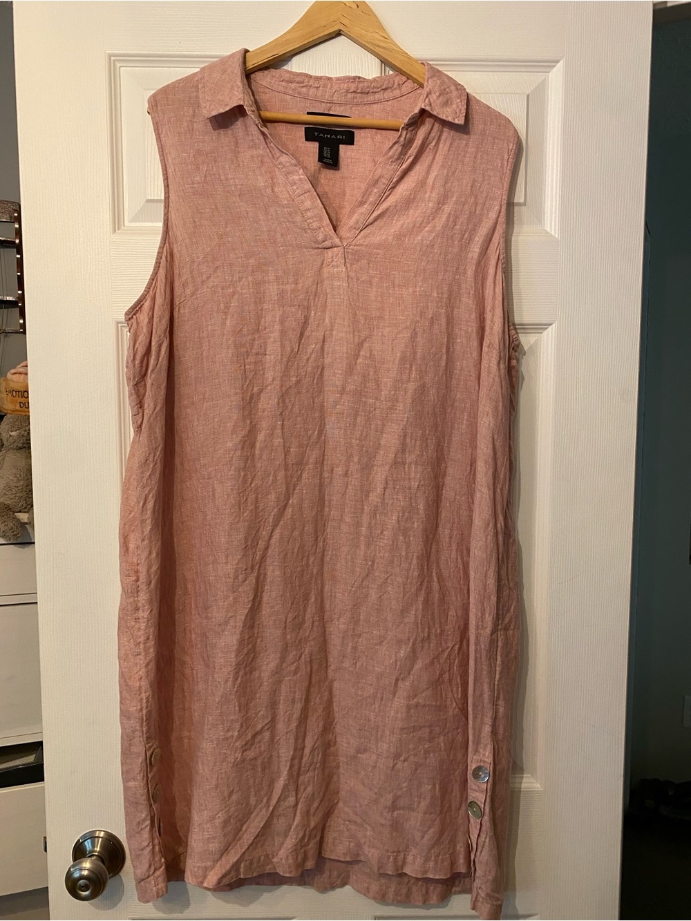 Tahari Sleeveless Linen Tunic - Dusty Pink
